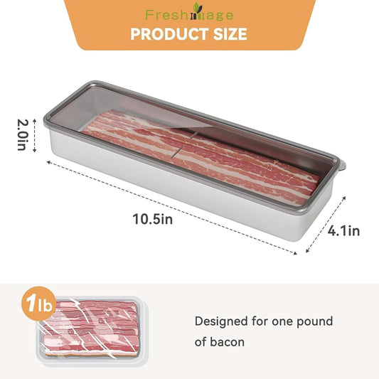 Bacon Container for Refrigerator, 1 Pack 304 Stainless Steel Container | Keep Fresh Longer | Airtight | Deli Meat Storage | Dishwasher Safe | Kitchen Food Storage Containers | Elevated Base