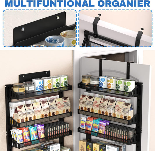 8-Tier Over the door Spice Rack Organizer, Large Heavy Duty Metal Wall Mount or Over The Door, 2 in 1 Rust-Proof Hanging Storage Shelf for Kitchen Pantry, Bathroom, Laundry Room, Closet