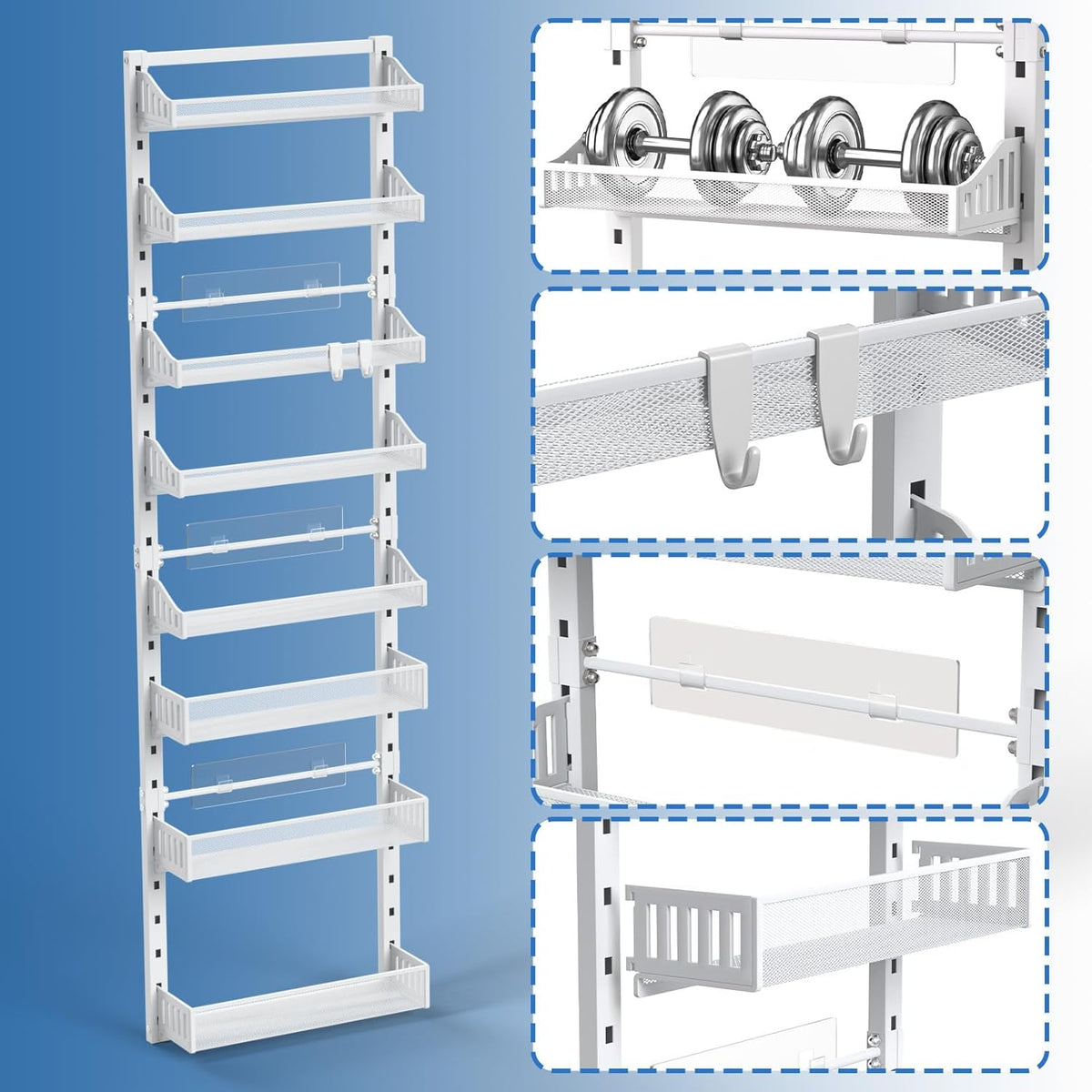 8-Tier Over the door Spice Rack Organizer, Large Heavy Duty Metal Wall Mount or Over The Door, 2 in 1 Rust-Proof Hanging Storage Shelf for Kitchen Pantry, Bathroom, Laundry Room, Closet