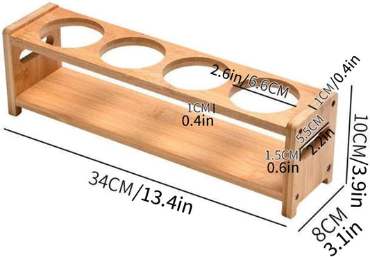 Oil Bottle Rack, 4 Holes Wooden Kitchen Oil Bottle Organizer Rack Rectangle Slot Oil Vinegar Bottle Storage Display Rack Kitchen Dispenser Olive Jar Standing Shelf Rack (Round Slots)