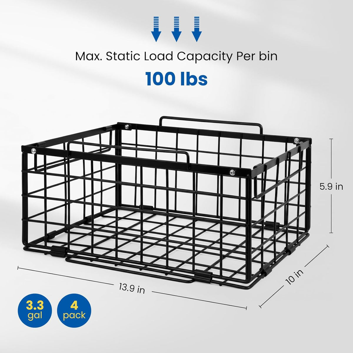 Reinforced Freezer Organizer Bins, Heavy Duty Metal Freezer Baskets, Stackable Deep Freezer Storage with Handles, Reinforced Wire Design, Maximize Chest Freezer Space