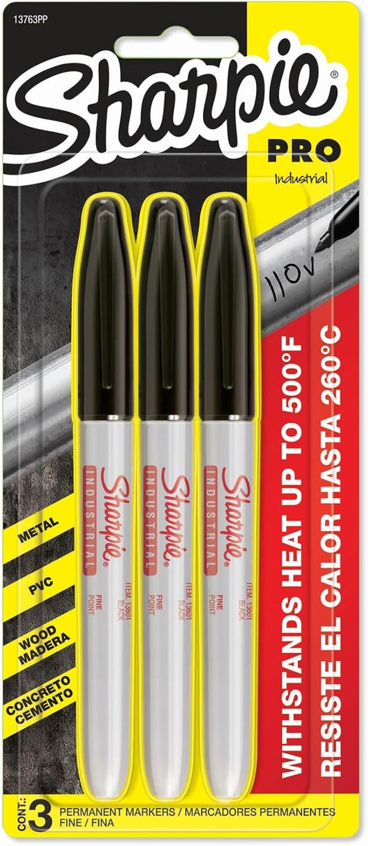 13763PP Industrial Fine tip Permanent Markers, Black, Quick-drying, Fade and Water-resistant, Supports up to 500 Degrees F, 2 Blister Packs of 3 Markers, 6 Markers Total