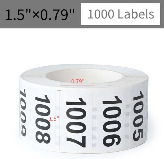 1.5 x 0.79 Inch Numbered Inventory Stickers 1001-2000
