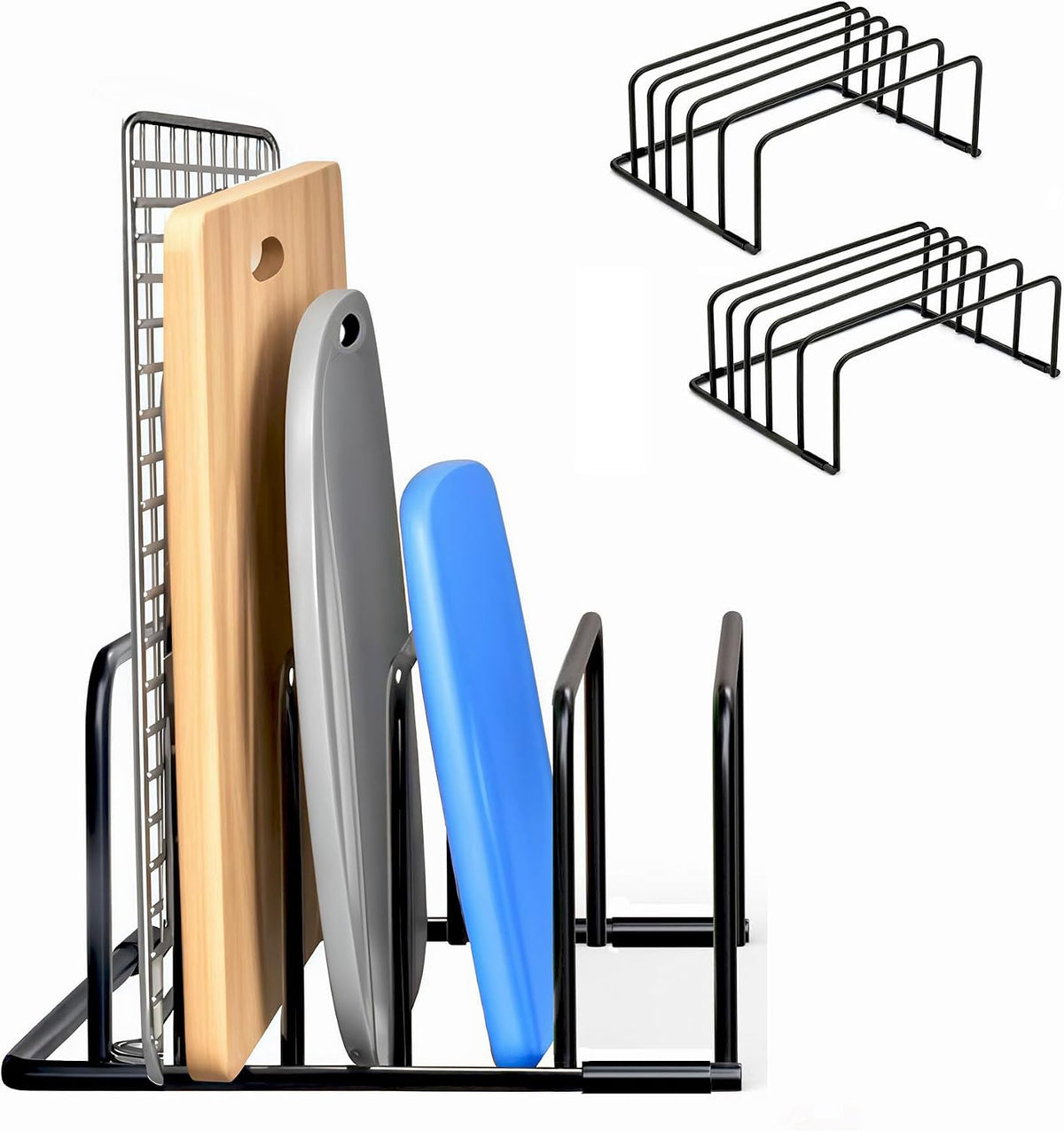 Kitchen Cutting Board Organizer Rack, 5-Slot Storage Holder for Boards, Bakeware, Cookie Sheets (Black)
