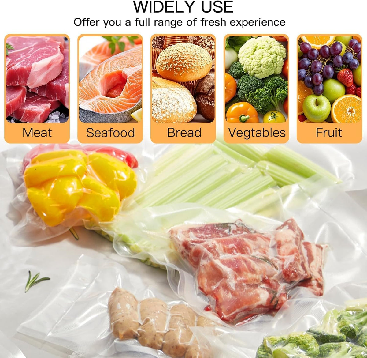 Vacuum Sealer Bags (8''x 12''-110pcs) for Food Freshness Preservation, BPA Free Vacuum Storage Bags for Food or Sous Vide, Seal a Meal,Double-Sided Texture, Double Lock Freshness (110 count)