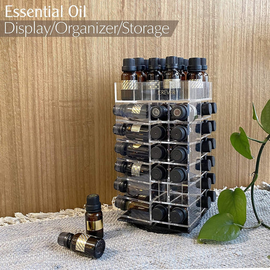 Essential Oil Storage Rack Rotating Tower Organizer Acrylic Clear Display Holder for 64 bottles 5ml 10ml 15ml (Bottles not Included)