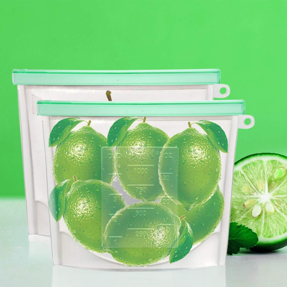 【Upgrade】 Reusable Extra Thick Silicone Food Storage Bags - 6 Packs Zipper Freezer Bags For Marinate Meats Sandwich, Snack, Cereal,Fruit Meal Prep, Leakproof, Dishwasher-Safe Lunch Storage Bags