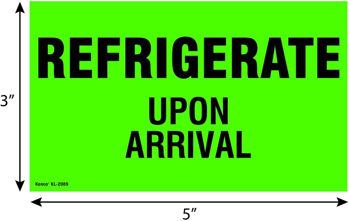 3" X 5" Refrigerate Upon Arrival Fluorescent Shipping Label Stickers for Shipping and Packing -500 Labels Per Roll