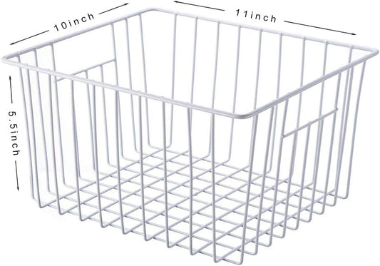 16inch Farmhouse Freezer Wire Baskets Organizer Storage Bins Large Organizer Baskets with Handles for Storage, Office, Kitchen, Pantry, Cabinet, Closets - Set of 6 (White 6)