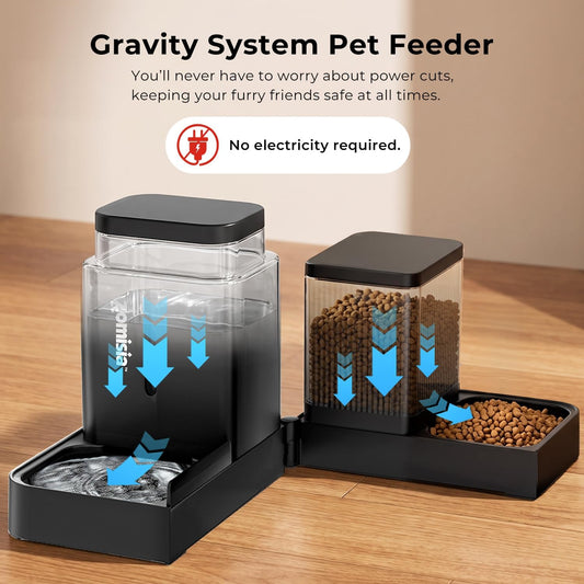 Automatic Cat Feeder, Gravity Cat Food Dispenser, 0.8Gal x 2, Black