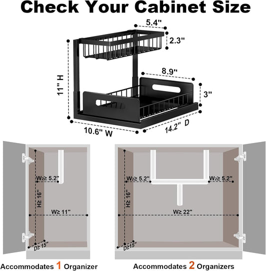 Under Sink Organizer, L-Shaped Pull Out Cabinet Organizer, Kitchen | 2 Tier Metal Slide Out Shelf for Kitchen, Bathroom, Laundry, and Utility Cabinet Storage for Deep Cabinets, Black