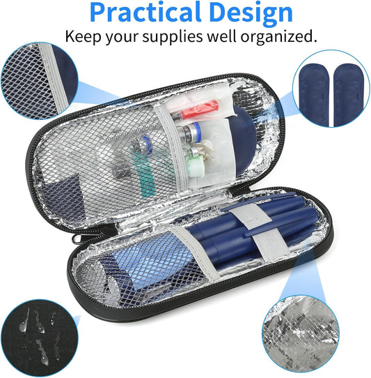 Insulin Pen Cooler Travel Case with 2 Reusable TSA Approved Ice Packs, Diabetic Medication Insulated Cool Organizer Bag for Insulin Pens and Other Diabetic Supplies Storage (Black)