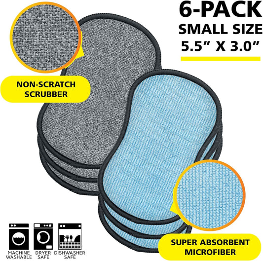Original Scrub-N-Wipe Pad , 6-Pack, Microfiber, Multi-Surface, Non-Scratch, Dual-Sided, Scrubber for Dishes, Sinks, Non-Stick Cookware – Machine Washable, Durable Kitchen Sponge (Small)