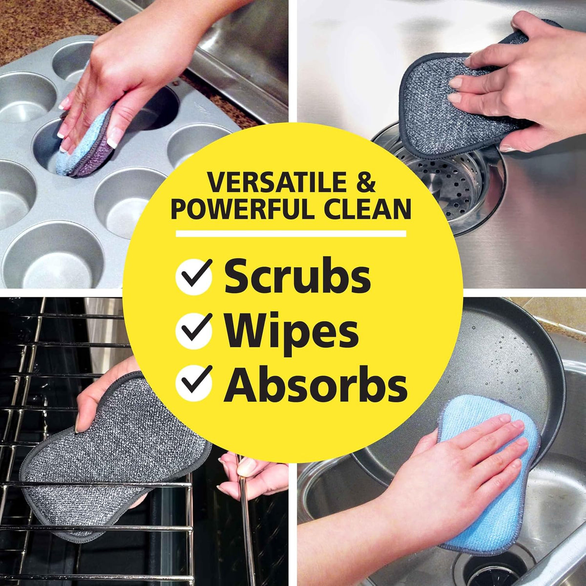 Original Scrub-N-Wipe Pad , 6-Pack, Microfiber, Multi-Surface, Non-Scratch, Dual-Sided, Scrubber for Dishes, Sinks, Non-Stick Cookware – Machine Washable, Durable Kitchen Sponge (Small)