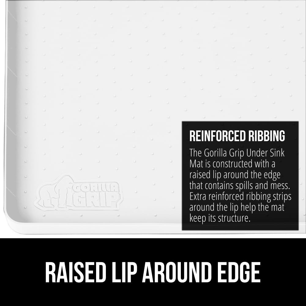 Waterproof Silicone Under Sink Mat, Stay in Place, 34x22 Gray | Raised Lip for Kitchen and Bathroom, Cabinet Shelf Liner, Dishwasher Safe Drawer Liner, Organizer Tray