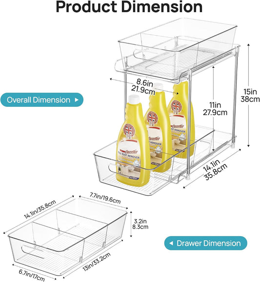 Pull Out Bathroom Under Sink Organizer (S-Standard) | Slide-out drawers, Multi-purpose storage, Clear visibility, Easy Set-up