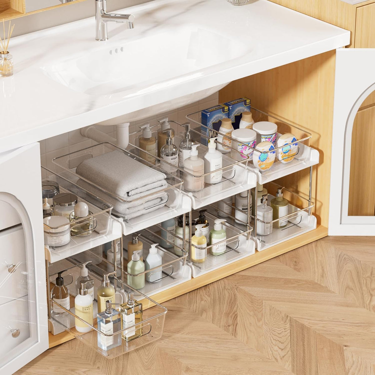 Pull Out Bathroom Under Sink Organizer (S-Standard) | Slide-out drawers, Multi-purpose storage, Clear visibility, Easy Set-up