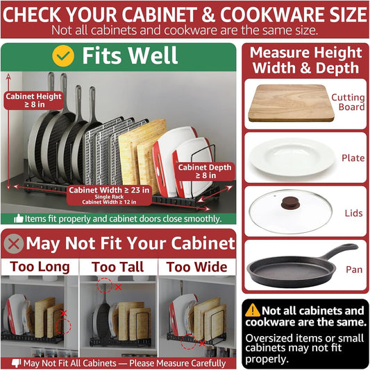 Cutting Board and Baking Tray Cookie Sheet Organizer for Cabinet | Expandable 6.9"-13.6" Pan Organizer with 12 Adjustable Dividers, Cutting Board Holder for Cabinet or Countertop Storage