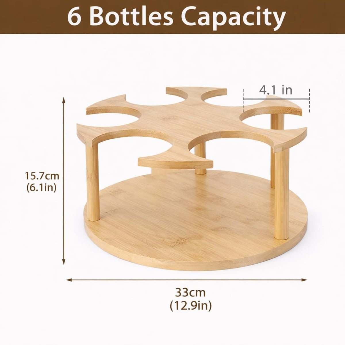 Rotating Coffee Syrup Organizer, 6 Bottles Wood Syrup Holder, Syrups Bottle Organizer Stand for Countertop, Rotating Base Storage Rack with Anti-Slip Pads, Coffee Station Bar Accessories