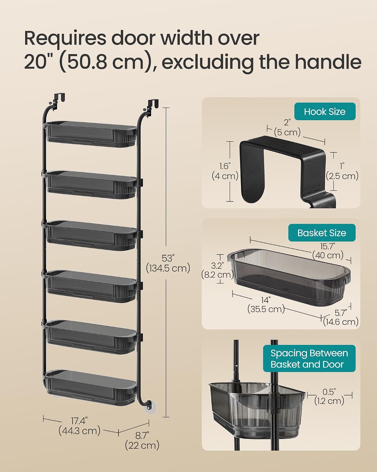 6 Tier Over the Door Spice Rack, Steel, PET Plastic | Spice Organizer, Over the Door Organizer, PET Plastic, Ink Black, GLORA Collection UKCS046BH01