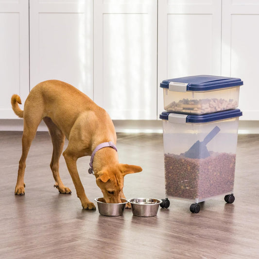 Dog Food Storage Container, Up to 30+11 lbs, Navy, Made in USA | Wheels for Mobility, Airtight Seal, BPA-Free, Best for Bird Seed, Cat food, Cat Litter, Chicken Feed, Pellets