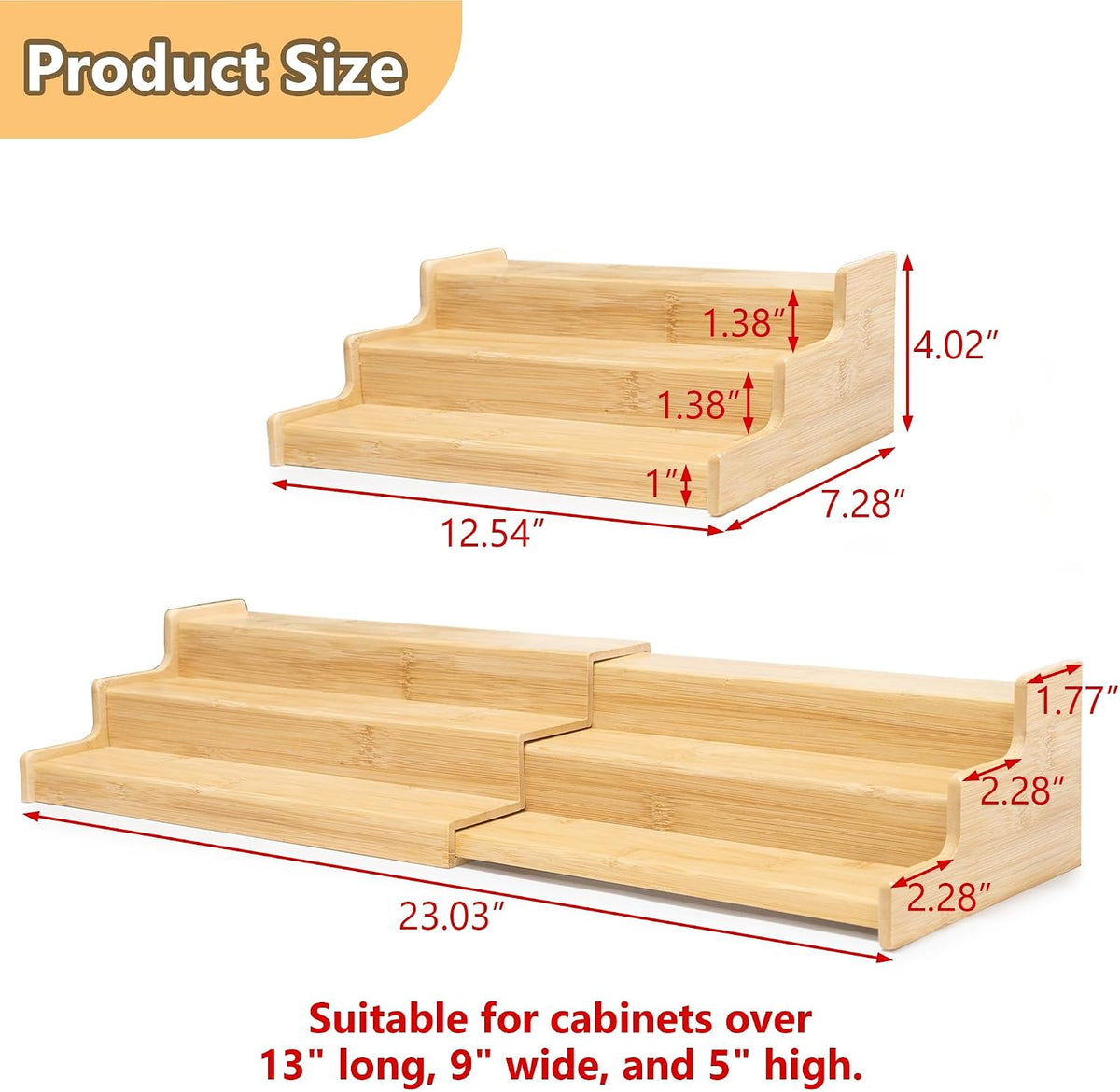 Expandable Bamboo Can Organizer for Pantry, 3-Tier Adjustable Pantry Organizers and Storage, Spice Rack Organizer for Cabinet, Cup Organizer