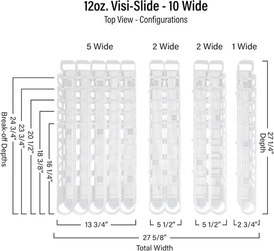 Visi-Slide Gravity Fed Organizer for 12/16oz low ring Beverages on Flat and Angled Shelves in Cold Vaults & Coolers, Drink Organizer (Pack of 2)