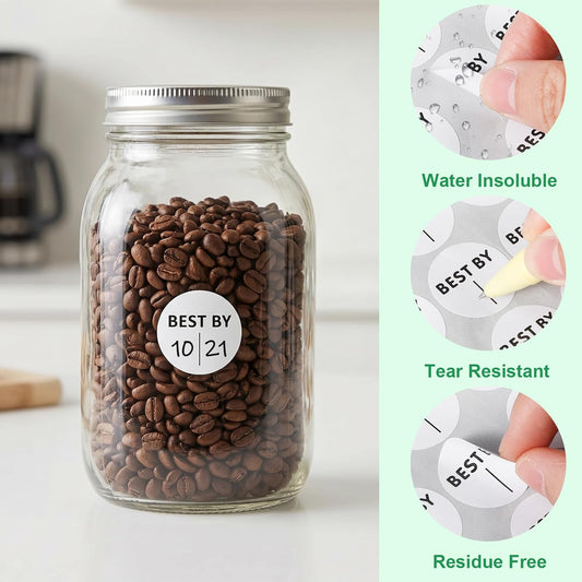600PCS Expiration Date Stickers, 1 Inch Best by Labels, Circle Kitchen Pantry Label for Food Containers Freezer Restaurant Bins Jars Bottles Boxes