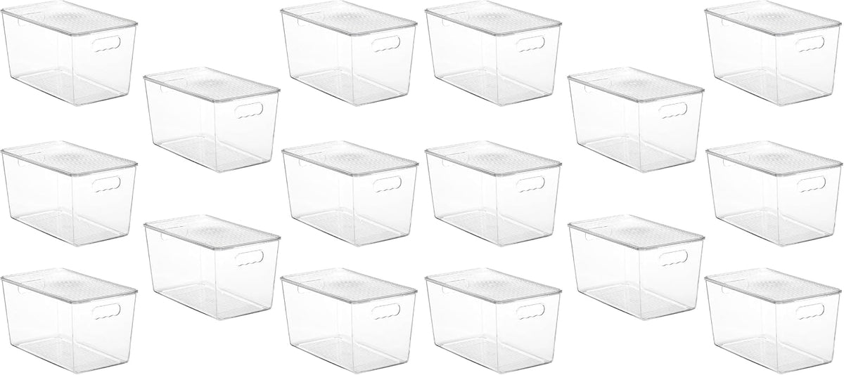 6 Pack Clear Stackable Storage Bins with Lids and Handles, Large
