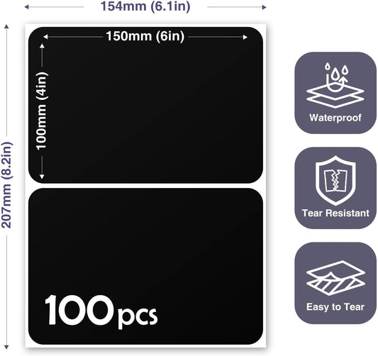 100Pcs Large Black Labels for Storage Bins,6x4 Inch Labels | Removable,Large Labels Strong Adhesive Tear Resistant No Residue for Blank Box