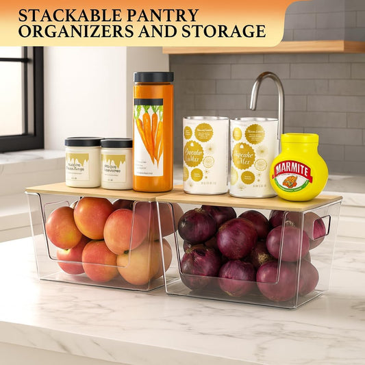 Clear Plastic Storage Bins, Acrylic Organizer and Containers with Handle for Pantry, Cabinet, Closet, Refrigerator, Freezer, Bathroom, Kitchen Under Sink Storage