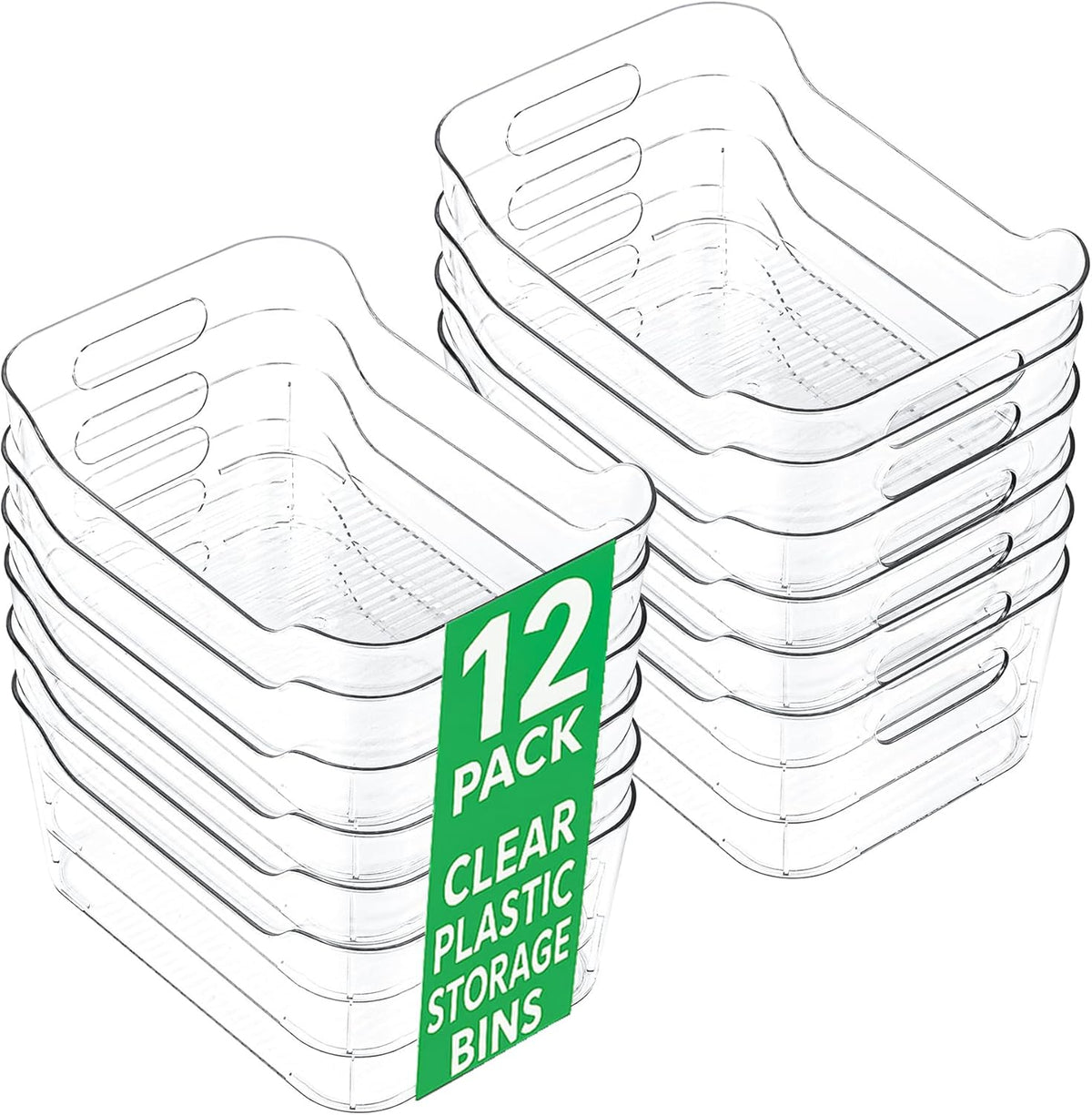 Clear Plastic Storage Bins, Acrylic Organizer and Containers with Handle for Pantry, Cabinet, Closet, Refrigerator, Freezer, Bathroom, Kitchen Under Sink Storage