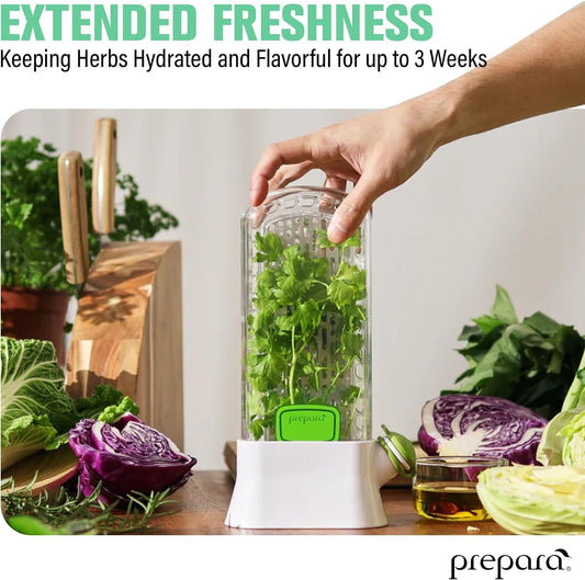 Herb Savor Pod 2.0 Storage Container - White, Set of 2 | BPA Free Plastic Fresh Herb Keeper, Fridge Door Design, Pouring Spout, Hinged Door, Dishwasher Safe, 3.2" x 2.6" x 11.3"