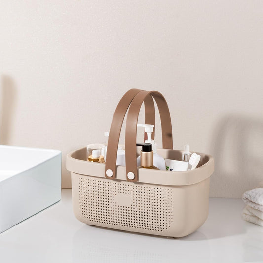 Plastic Storage Basket with Handle Portable Shower Caddy Tote Organizer Basket Bin for Bathroom Kitchen Dorm Room Bedroom, Green