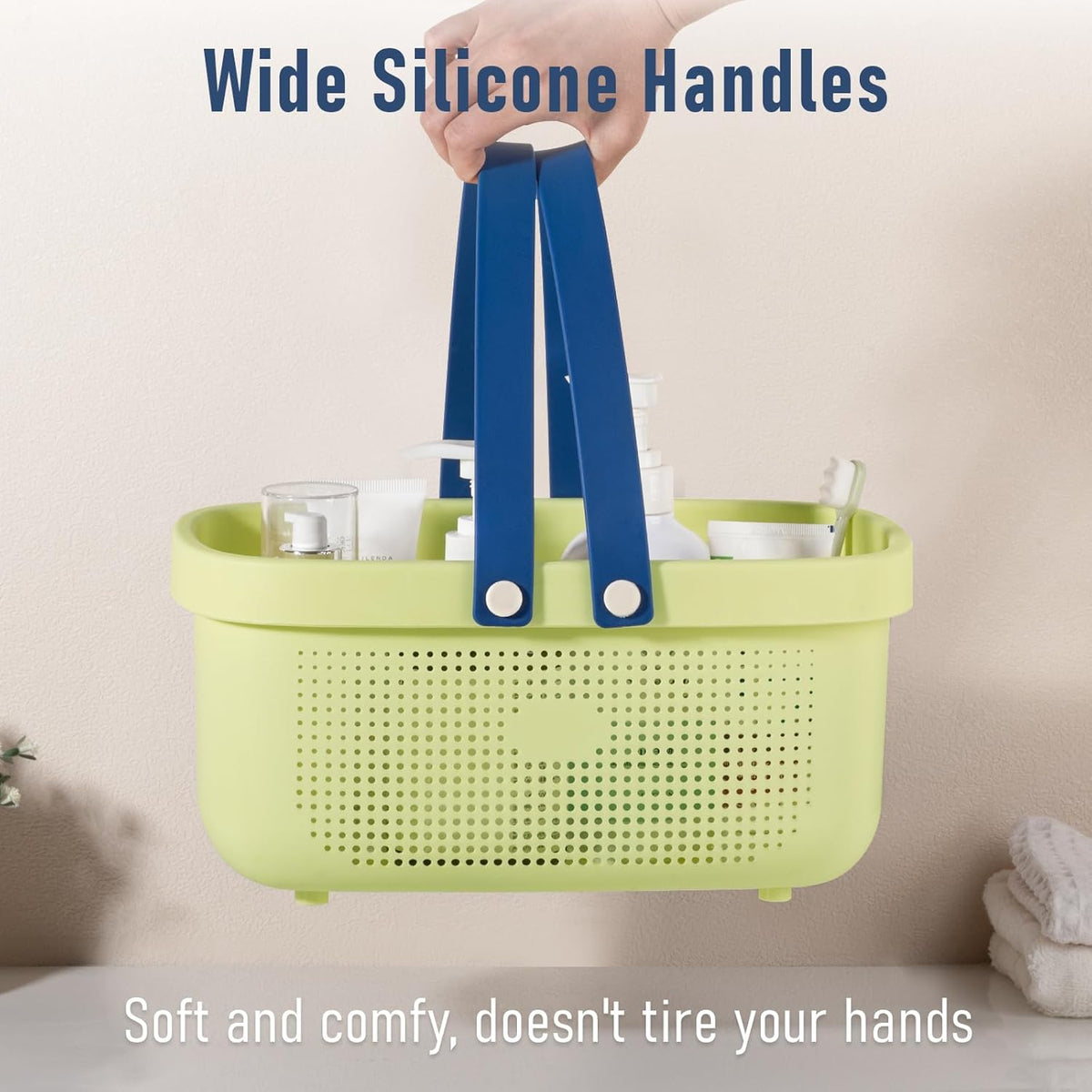 Plastic Storage Basket with Handle Portable Shower Caddy Tote Organizer Basket Bin for Bathroom Kitchen Dorm Room Bedroom, Green