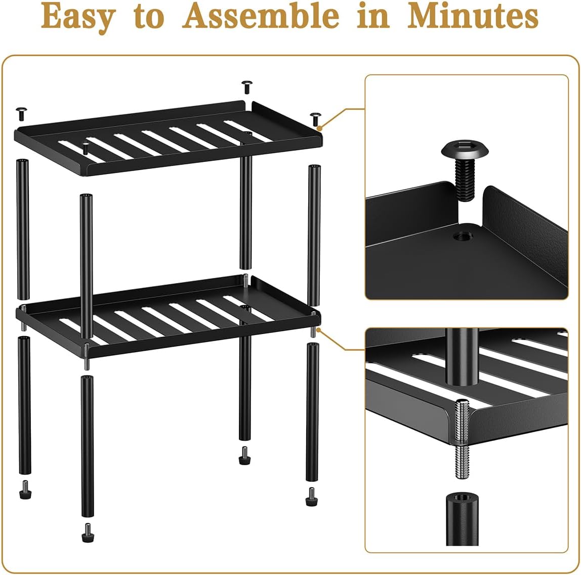 Cabinet Organizer Shelf, 2 Tier Kitchen Cabinet Organizer with Stackable Cabinet Shelves for Kitchen Countertop Storage, Metal Kitchen Shelf Organizer for Spice, Pantry & Under Sink