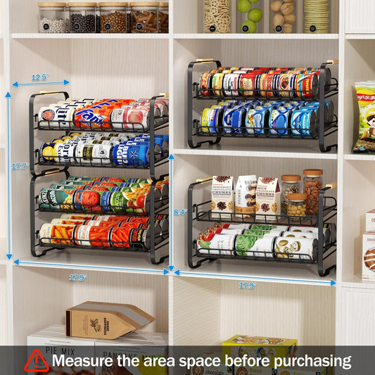 4 Tier Can Organizer for Pantry, 16.9" W×11.5" D×16.7" H, Space-Saving Adjustable Metal Hold 40 Standard 12-oz Cans Storage Rack Holder for Countertop Kitchen Soda Drinks Fruits, Chrome