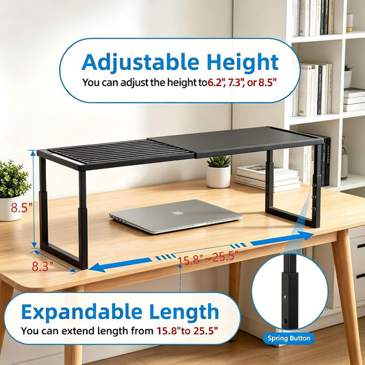 Cabinet Shelves, 2 Pack Stackable Shelves for Pantry Storage | Expandable & Height Adjustable Cabinet Organizer Shelf | Metal Shelf Organizer | Black Spice Rack for Pantry Storage