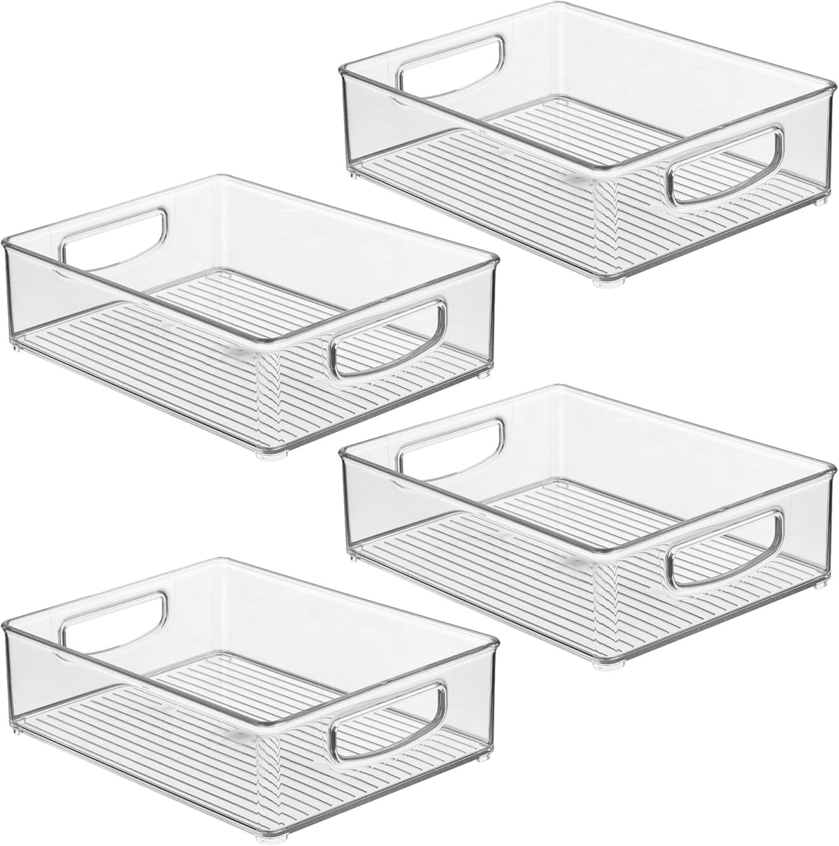 Plastic Stackable Pantry Bin, Set of 4, Clear | Organizer Bin with Handles, For Cabinets or Fridge