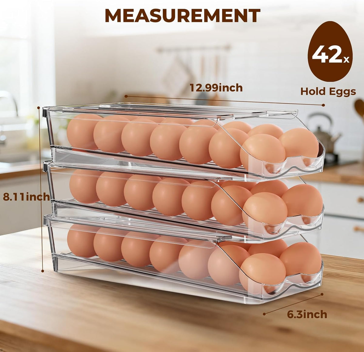 Egg Holder for Fridge,Automatic Rolling Egg Container for Refrigerator,2 Pack Clear Stackable 28-Count Egg Organizer with Lid, Fridge Organizers and Storage