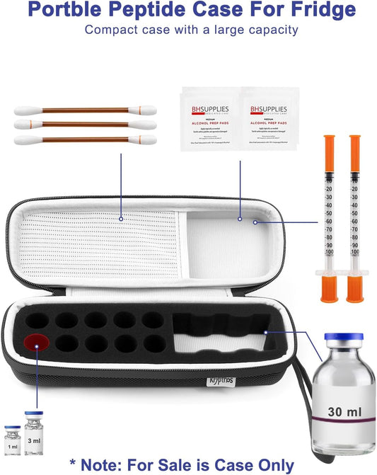 28 Slots Insulin Peptide Case for Fridge, Hard Storage Case with Ice Packs | Portable Diabetes Insulin Carrying Travel Organizer Case for 1ml 3ml 5ml 10ml Vials -16 Small Slots & 12 Adjustable Slots