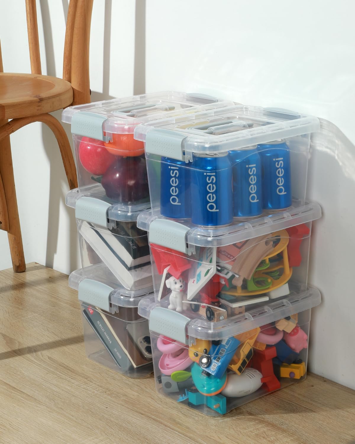 EOENVIVS Plastic Storage Bins with Lids 6 Packs, 7 Quart Storage Organizer Bins with Buckle-Up Latches and Handle, Stackable Storage Containers for Home Pantry Office Classroom Organization, Clear