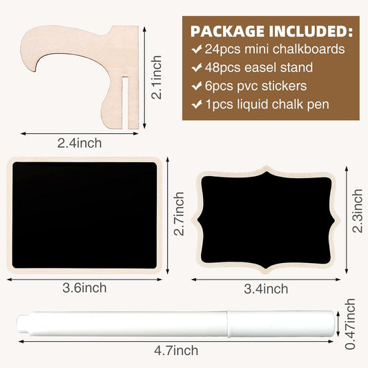 24 Pcs Small Chalkboard Labels, with Easel Stand, Wooden Blackboard | Mini Chalkboard Signs for Table Numbers, Food Signs, Wedding Signs, Place Cards & Event Decoration, includes 1 Liquid Chalk