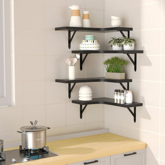 Corner Floating Shelves Wall Mounted Set of 4, Black