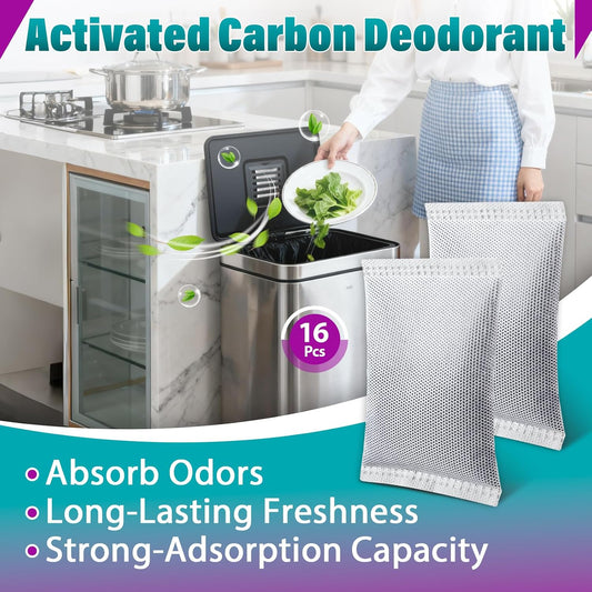 16 Pcs Activated Charcoal Trash Can Filter for 8 Gallon & Larger Bins