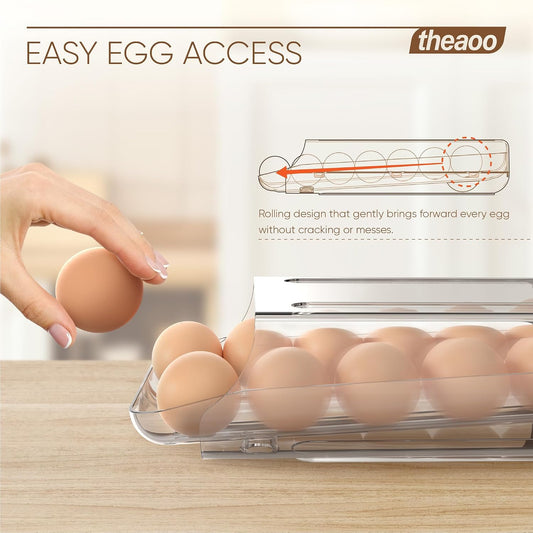 Egg Holder for Fridge, Automatic Rolling Egg Container, Clear, 2Pack