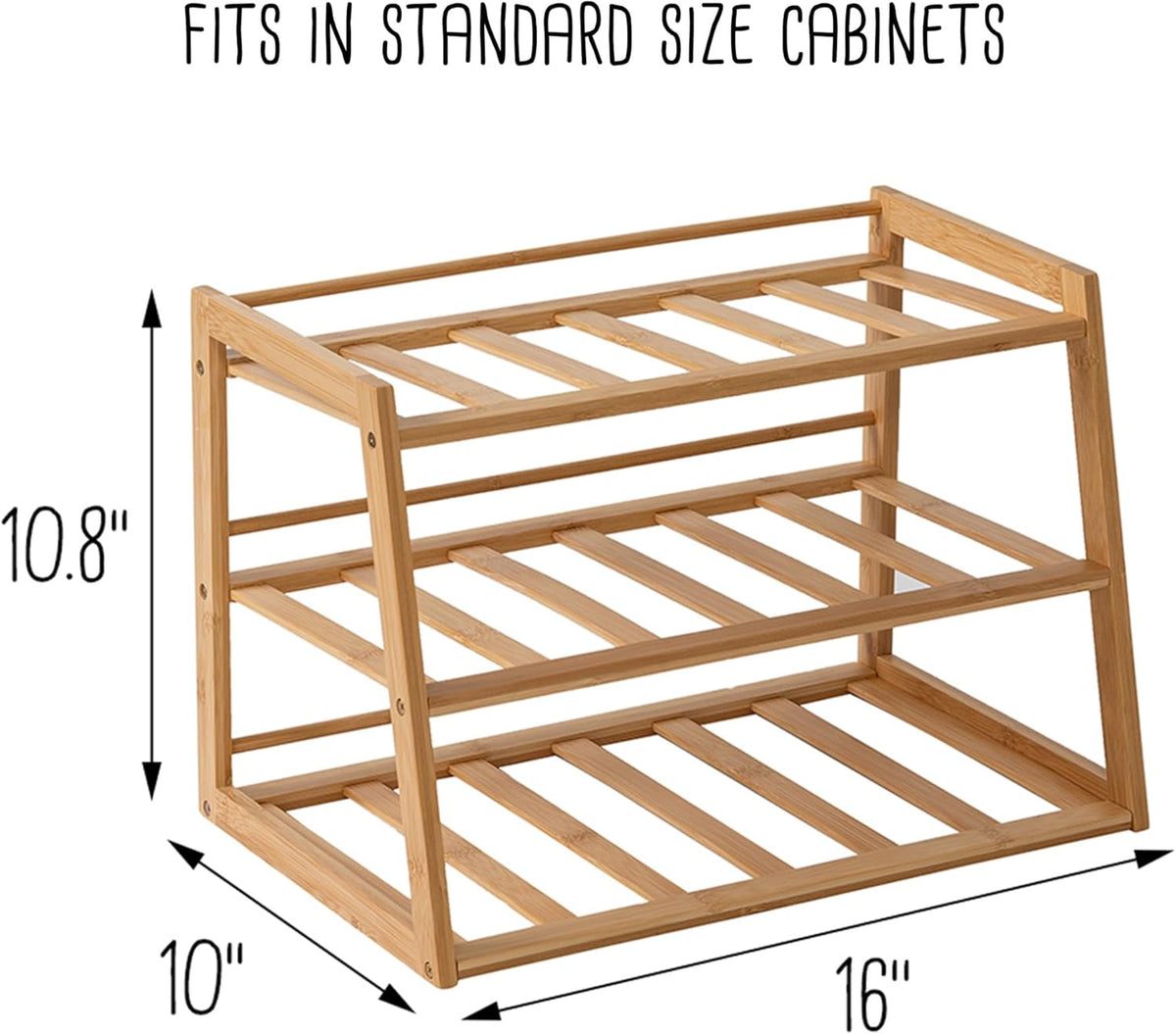 3-Tier Bamboo Water Bottle Organizer Rack - Stackable, Natural Wood Storage for Cabinet & Pantry