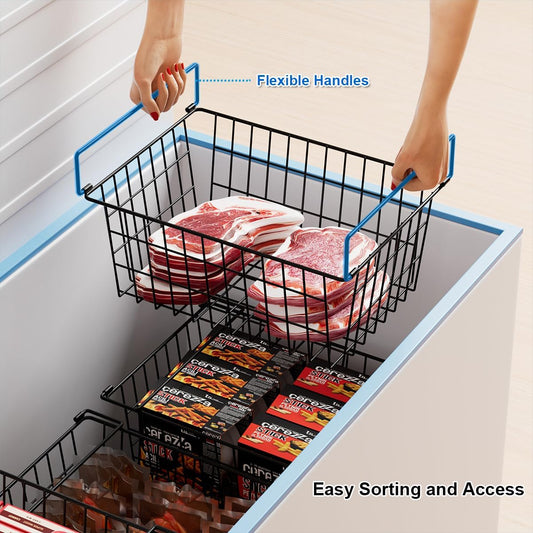 Freezer Organizer Bins Baskets for Chest Deep Freezer, Stacking Large Container Organizer and Storage Baskets for Freezer Sort Frozen and Meats