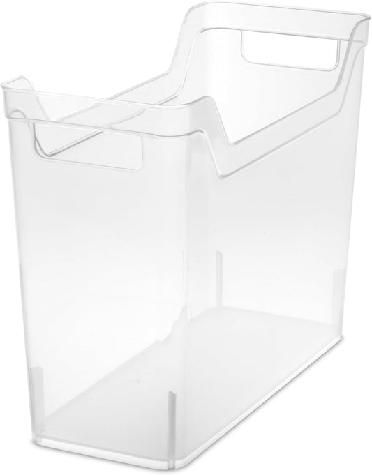 Narrow Shelf Bin with Handles, Plastic Storage Container for Organizing Shelving, Closet, Pantry, and Countertops, Clear, 6-Pack