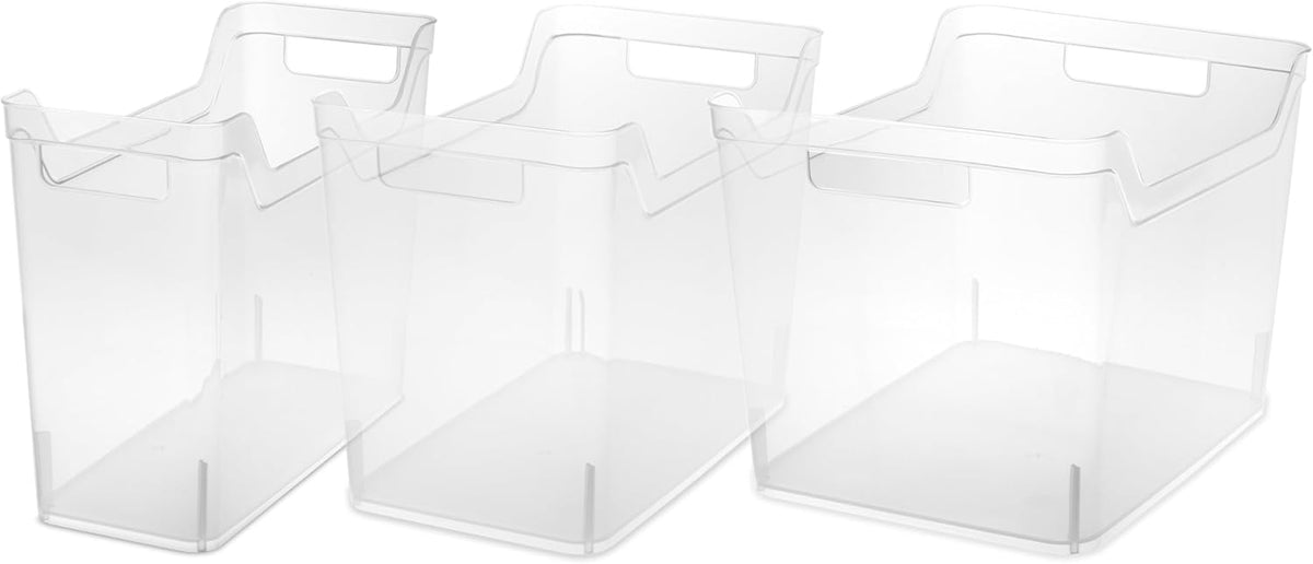 Narrow Shelf Bin with Handles, Plastic Storage Container for Organizing Shelving, Closet, Pantry, and Countertops, Clear, 6-Pack